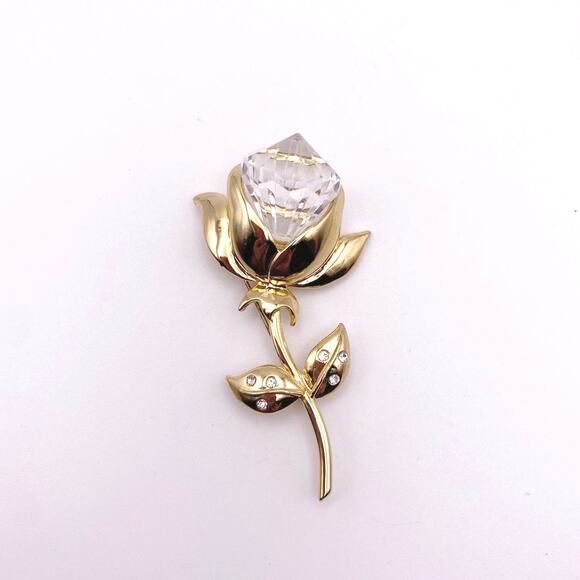 Crystal Bloom Flower Gold Tone Vintage Brooch - Picture 4 of 5